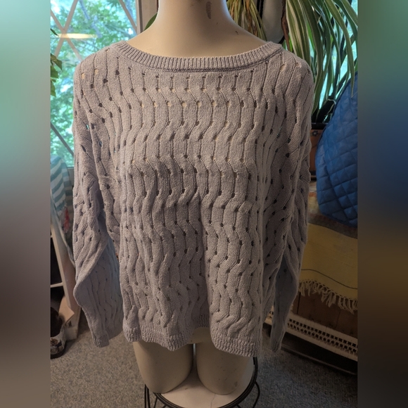 DKNY Lt Blue Ctn Metabolic oversized Open Weave Cropped Pullover Sz Lg - Picture 1 of 8